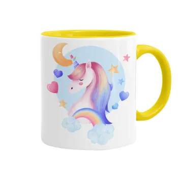 Cute unicorn, Mug colored yellow, ceramic, 330ml
