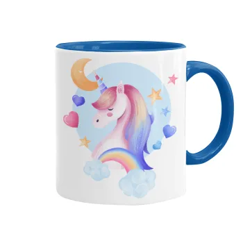 Cute unicorn, Mug colored blue, ceramic, 330ml