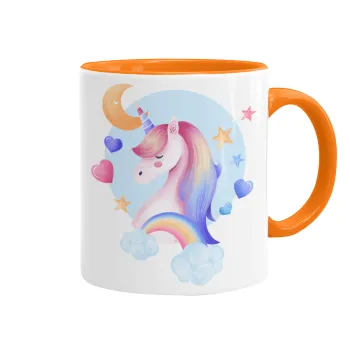 Μονόκερος, Κούπα χρωματιστή πορτοκαλί, κεραμική, 330ml