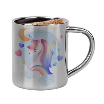 Cute unicorn, Double-wall metal cup for espresso (220ml)