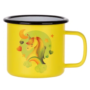 Cute unicorn, Metallic enamel MATT Yellow cup 360ml