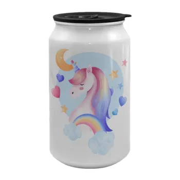 Cute unicorn, Κούπα ταξιδιού μεταλλική με καπάκι (tin-can) 500ml