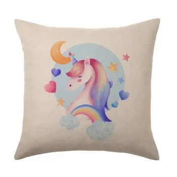 Cute unicorn, Μαξιλάρι καναπέ ΛΙΝΟ 40x40cm περιέχεται το  γέμισμα
