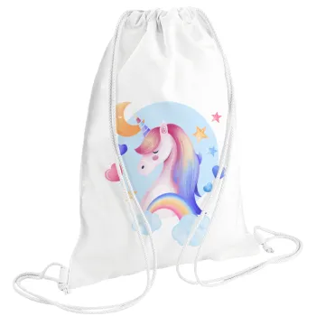 Cute unicorn, Backpack pouch GYMBAG white (28x40cm)