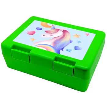 Cute unicorn, Children's cookie container GREEN 185x128x65mm (BPA free plastic)