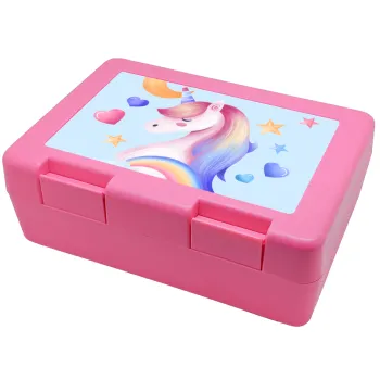 Cute unicorn, Children's cookie container PINK 185x128x65mm (BPA free plastic)