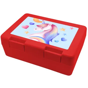 Cute unicorn, Children's cookie container RED 185x128x65mm (BPA free plastic)