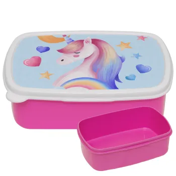 Cute unicorn, ΡΟΖ παιδικό δοχείο φαγητού (lunchbox) πλαστικό (BPA-FREE) Lunch Βox M18 x Π13 x Υ6cm