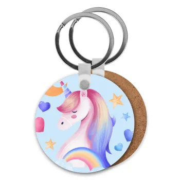 Cute unicorn, Μπρελόκ Ξύλινο στρογγυλό MDF Φ5cm
