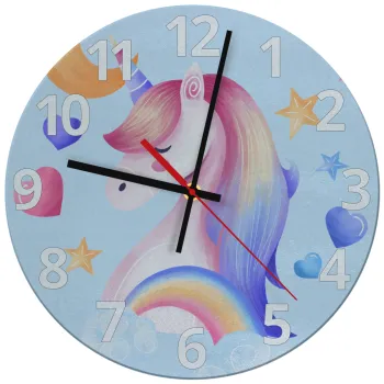 Cute unicorn, Ρολόι τοίχου γυάλινο (30cm)
