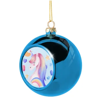 Cute unicorn, Blue Christmas tree ball ornament 8cm