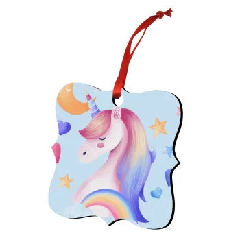 Cute unicorn, Christmas ornament polygon wooden 7.5cm