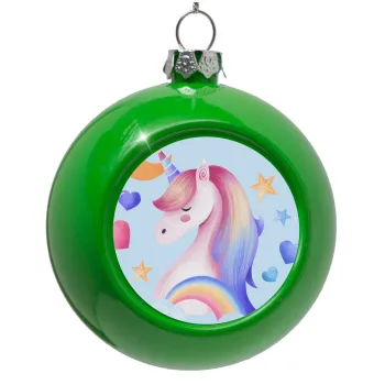 Cute unicorn, Green Christmas tree ornament bauble 8cm