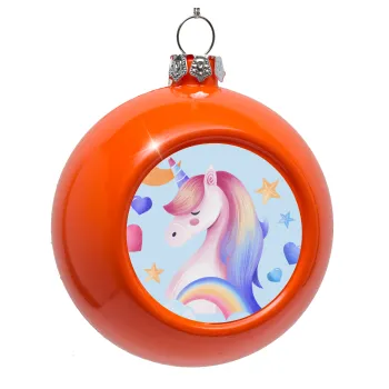 Cute unicorn, Orange Christmas tree ornament bauble 8cm