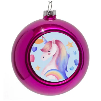 Cute unicorn, Purple Christmas tree ornament bauble 8cm