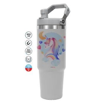 Cute unicorn, GREY color, 890ml (30oz) stainless Steel Tumbler with Handle