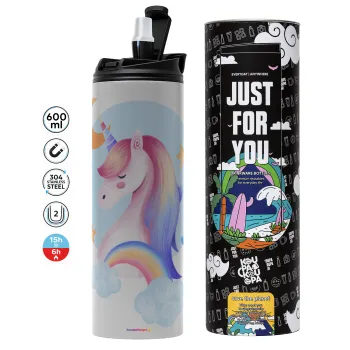 Cute unicorn, Tumbler stainless steel GREY 600ml