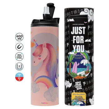 Cute unicorn, Tumbler stainless steel PINK 600ml