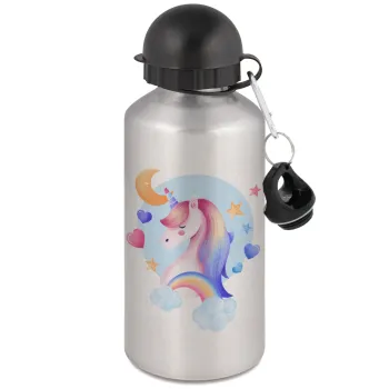 Cute unicorn, Metallic water jug, Silver, aluminum 500ml