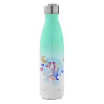 Cute unicorn, Metal mug thermos Green/White (Stainless steel), double wall, 500ml