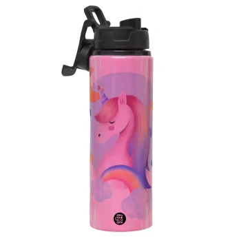 Μονόκερος, Μεταλλικό παγούρι νερού με καπάκι ασφαλείας, αλουμινίου 850ml