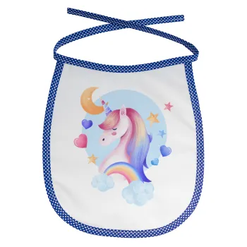 Cute unicorn, Σαλιάρα μωρού αλέκιαστη με κορδόνι Μπλε