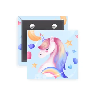 Cute unicorn, Κονκάρδα παραμάνα τετράγωνη 5x5cm