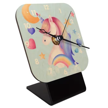 Cute unicorn, Quartz Table clock in natural wood (10cm)