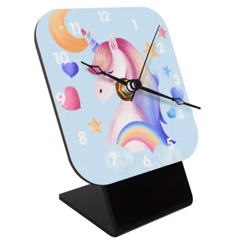 Cute unicorn, Quartz Wooden table clock with hands (10cm)