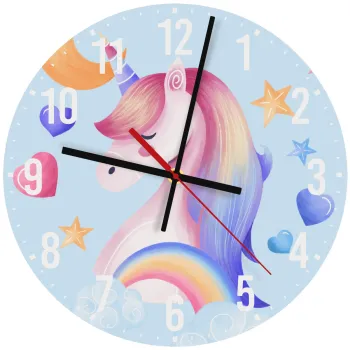 Cute unicorn, Ρολόι τοίχου ξύλινο (30cm)