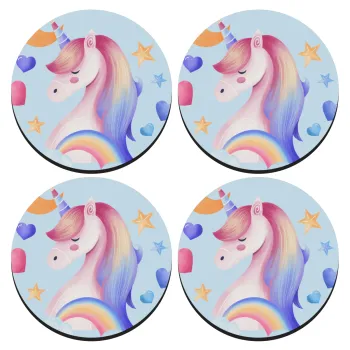 Cute unicorn, SET of 4 round wooden coasters (9cm)