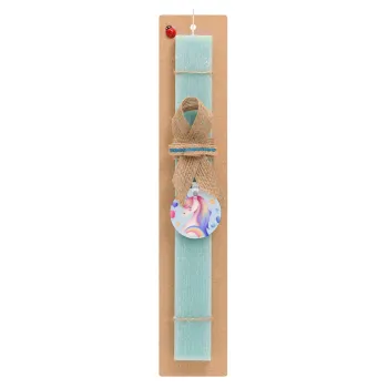 Cute unicorn, Easter Set, wooden keychain & aromatic flat Easter candle (30cm) (TURQUOISE)