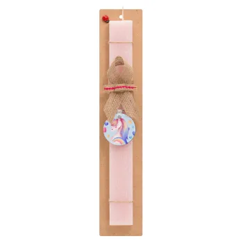 Cute unicorn, Easter Set, wooden keychain & scented flat Easter candle (30cm) (PINK)