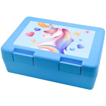 Cute unicorn, Children's cookie container LIGHT BLUE 185x128x65mm (BPA free plastic)