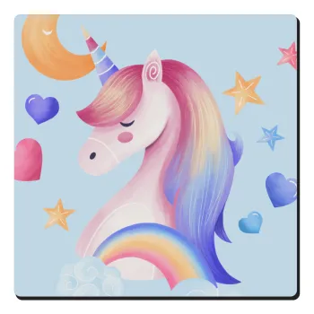 Cute unicorn, Τετράγωνο μαγνητάκι ξύλινο 6x6cm