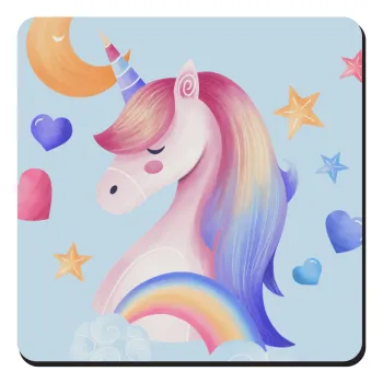 Cute unicorn, Τετράγωνο μαγνητάκι ξύλινο 9x9cm