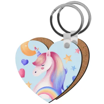 Cute unicorn, Μπρελόκ Ξύλινο καρδιά MDF
