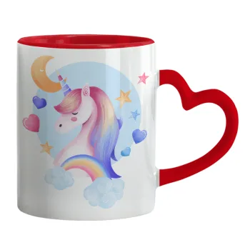 Cute unicorn, Mug heart red handle, ceramic, 330ml