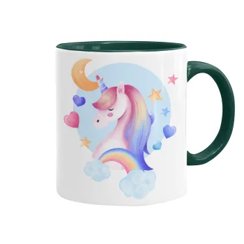 Cute unicorn, Mug colored green, ceramic, 330ml