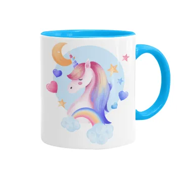 Cute unicorn, Mug colored light blue, ceramic, 330ml