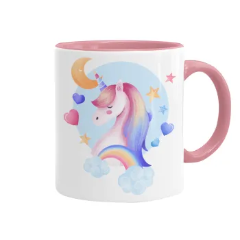 Μονόκερος, Κούπα χρωματιστή ροζ, κεραμική, 330ml