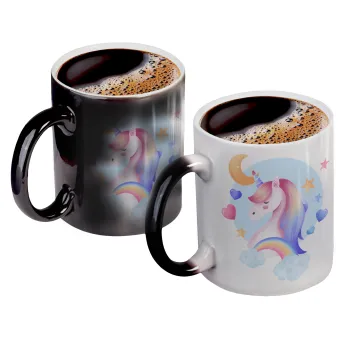 Cute unicorn, Color changing magic Mug, ceramic, 330ml when adding hot liquid inside, the black colour desappears (1 pcs)