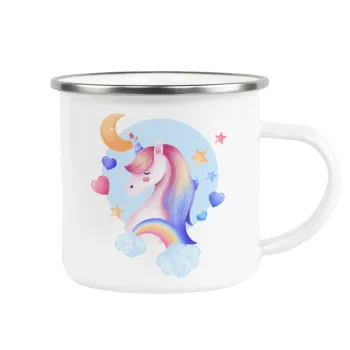 Cute unicorn, Metallic enamel cup white 360ml