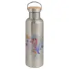 Stainless steel Silver with wooden lid (bamboo), double wall, 750ml