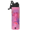 Metallic water bottle with safety lid, 850ml aluminum