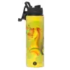 Metallic water bottle with safety lid, 850ml aluminum