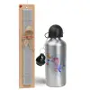 Easter Set, metallic silver aluminum water bottle (500ml) & aromatic flat Easter candle (30cm) (GRAY)