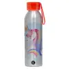 Aluminum Sports Bottle 650ml – Silver with Red Cap and Silicone Strap