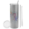 Tumbler stainless steel Silver 600ml, with metal straw & cleaning brush