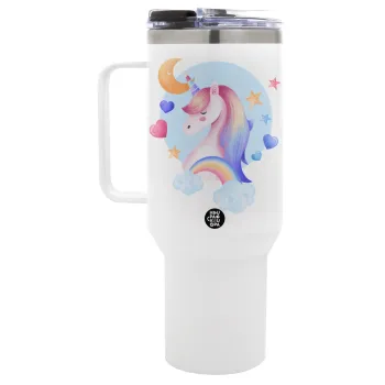 Μονόκερος, Mega Tumbler με καπάκι, διπλού τοιχώματος (θερμό) 1,2L